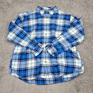 Lands End Mens XL Blue Plaid Flannel Button Down Shirt Traditional Fit Cotton